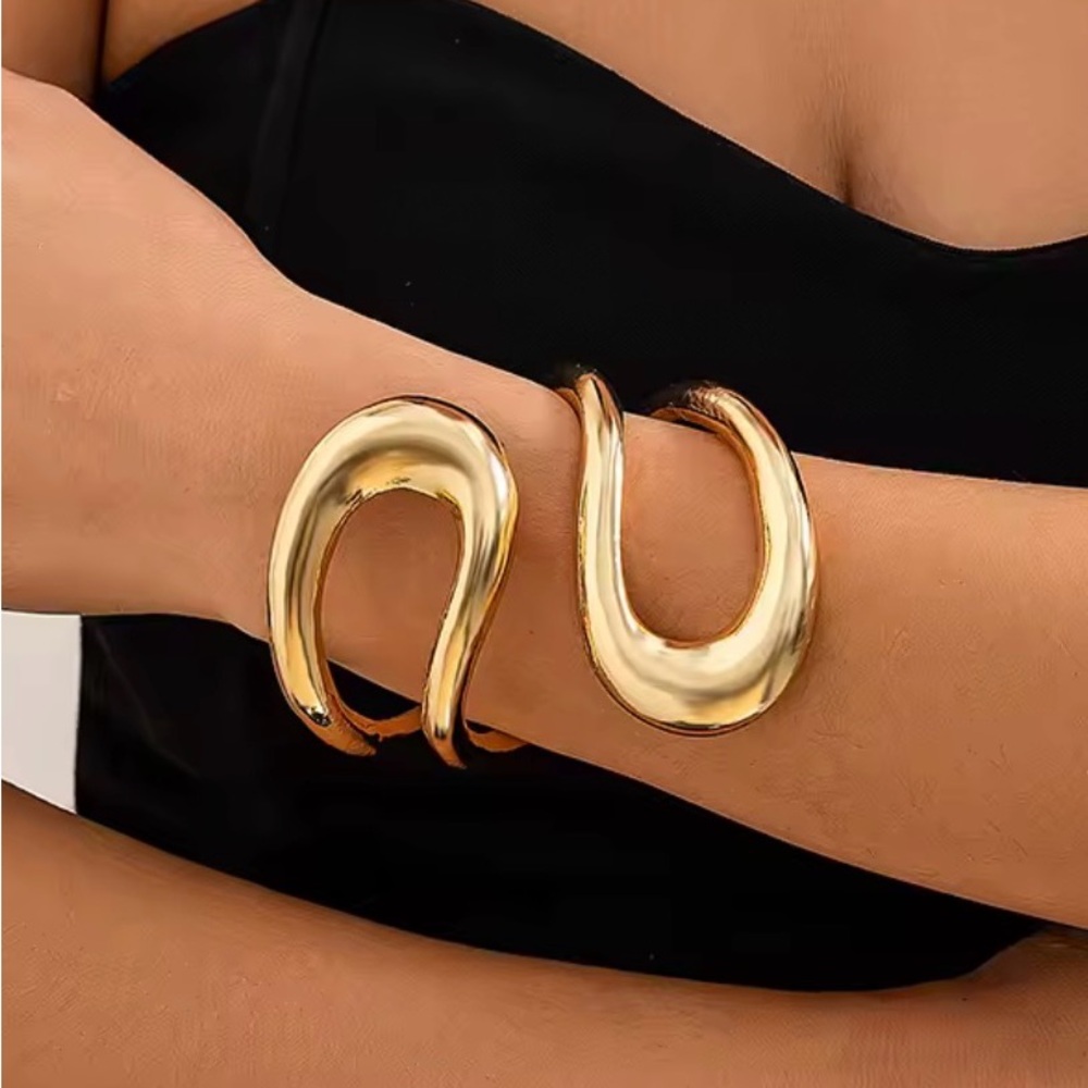 Bypass Hinged Bracelet Wrap Gold Liquid Molten Metal AP17